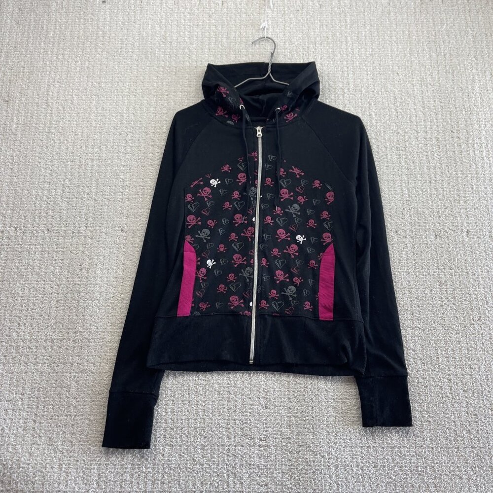 Y2K Digital Clothing Hoodie Full Zip Skull / Broken Heart Emo Goth Cyber Wom S